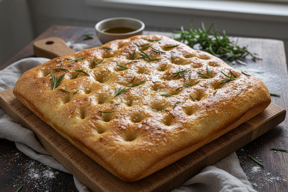 Lättbakad focaccia med rosmarin och havssalt