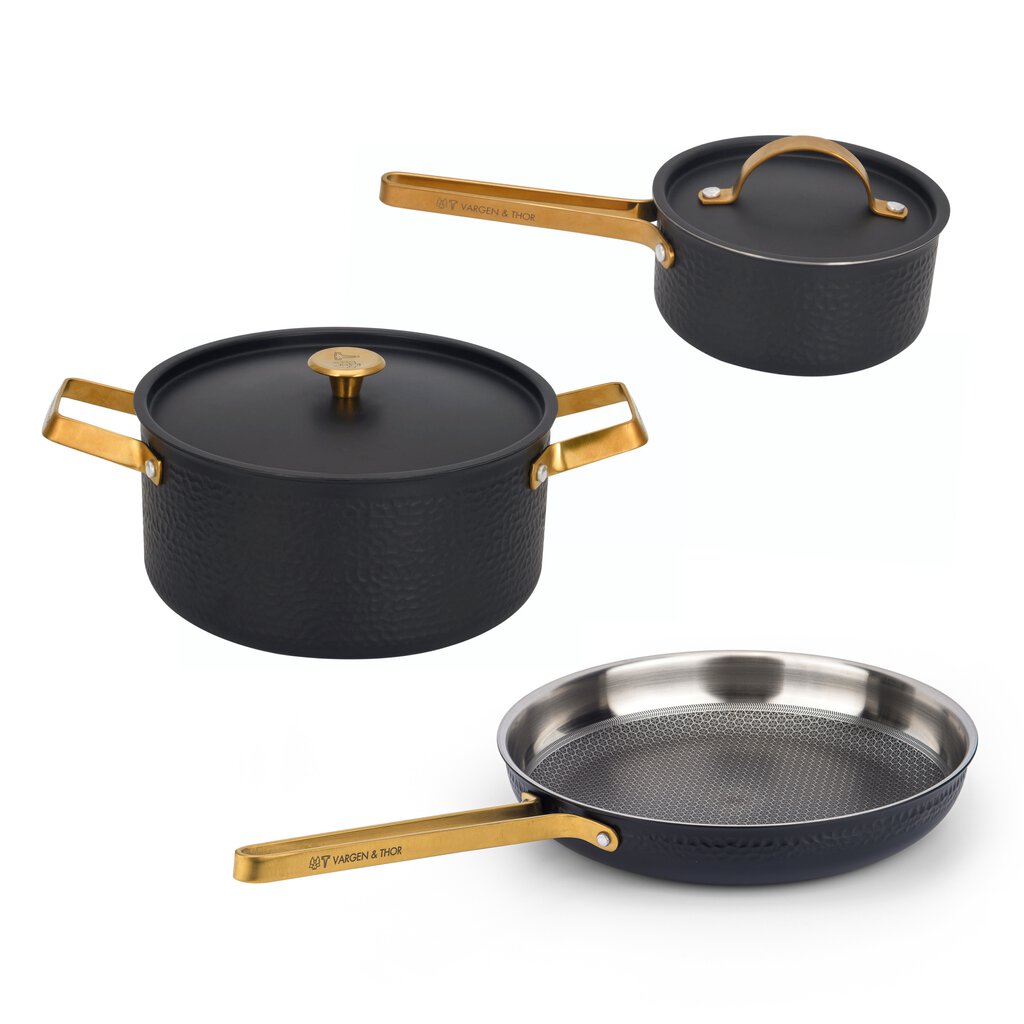 Vargen & Thor Arvet.2 Grytset 3 delar Modell XB, Viggo, Mio svart/mässing